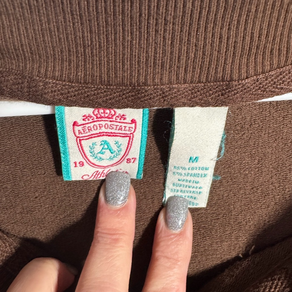 *Wide Neck, Off the Shoulder? Aeropostale Brown Women's Zip-Up Sweatshirt - Picture 2 of 7